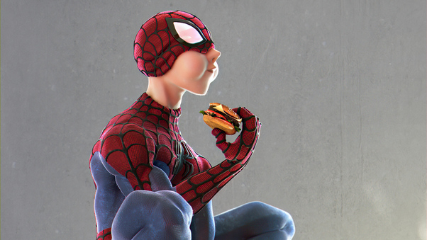 Spider Man Eating Burger Wallpaper