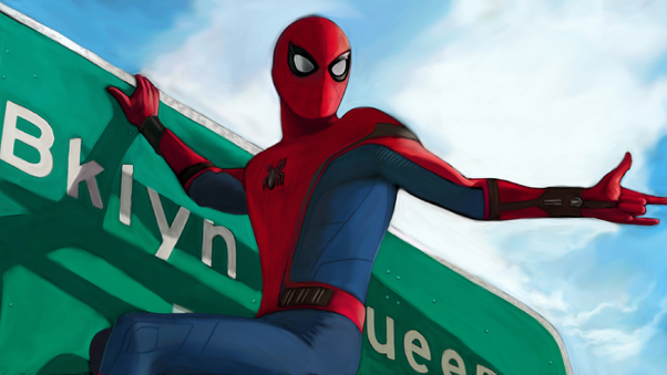 Spider Man Homecoming On Sign Board Artwork Wallpaper