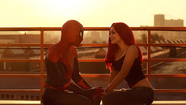 Spiderman And Girl Friend On Date Wallpaper