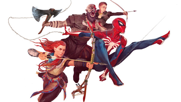 Spiderman And God Of War Characters Art Wallpaper