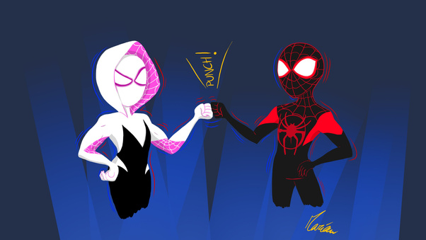 Spiderman And Gwen Punch Art Wallpaper