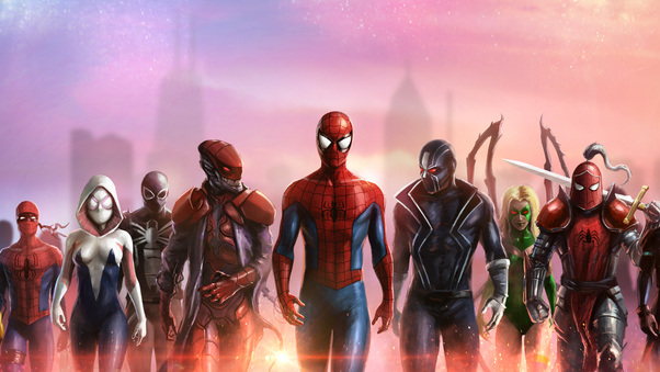 Spiderman And His Team Wallpaper