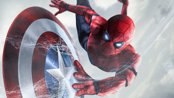 Spiderman Catching Captain America Shield Wallpaper