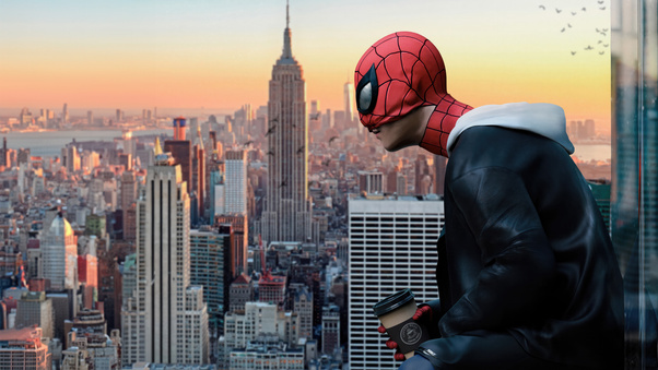 Spiderman Coffee Break With A View Wallpaper,hd Superheroes Wallpapers 