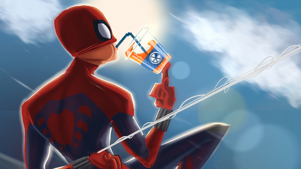 Spiderman Drinking Juice Wallpaper