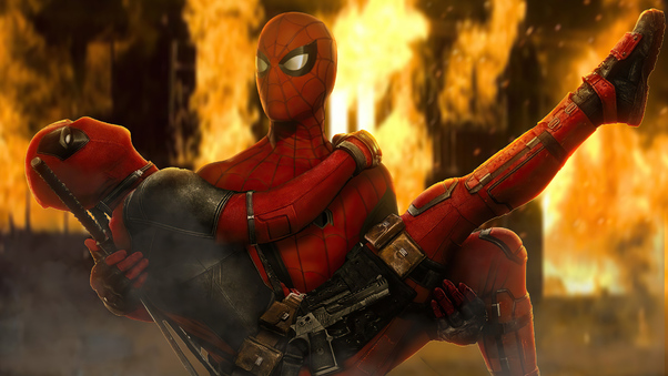 Spiderman Holding Deadpool Wallpaper