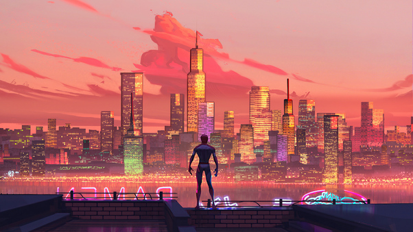 Spiderman In Ny Sunset Wallpaper
