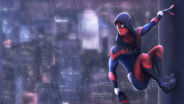 Spiderman In Rain Art Wallpaper