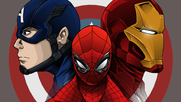 Spiderman Iron Man Captain America Artwork Wallpaper