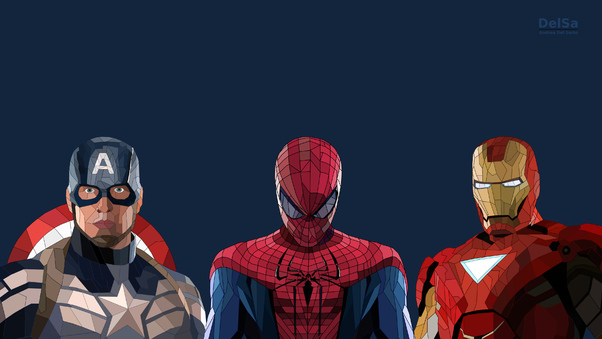 Spiderman Iron Man Captain America Low Poly Artwork Wallpaper