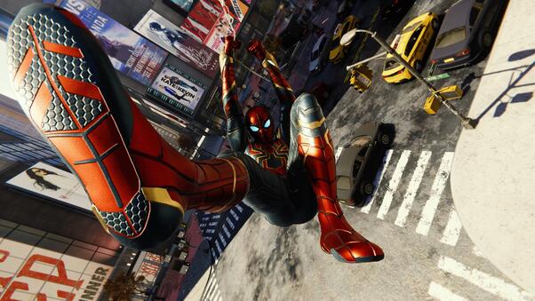 Spiderman Iron Suit Shooting Web Wallpaper