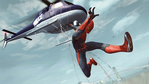 Spiderman Jumping Out Of Helicopter Wallpaper