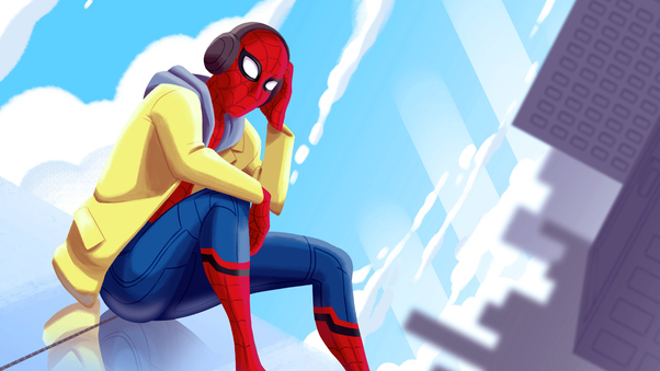 Spiderman Listening To Music Wallpaper