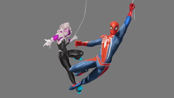 Spiderman Ps4 And Spider Gwen Art Wallpaper