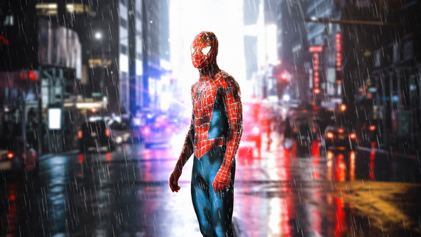 Spiderman Standing In Rain Wallpaper
