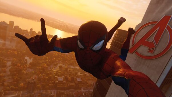 Spiderman Taking Selfie Of Avengers Tower Wallpaper