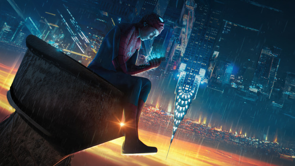 Spiderman Upside Down New York (1336x768) Resolution Wallpaper