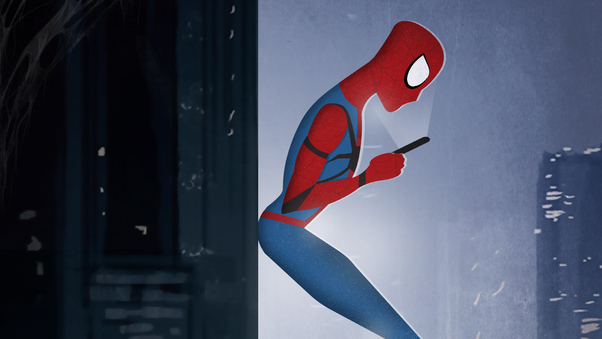 Spiderman Using Phone Wallpaper