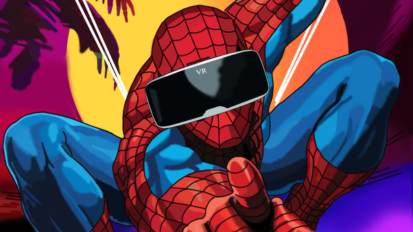 Spiderman Using VR Headset Wallpaper