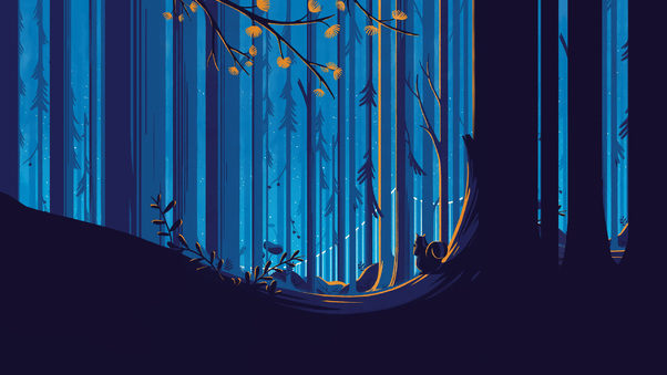 Squirrel Illustration Artwork Forest Trees Blue Sky Wallpaper