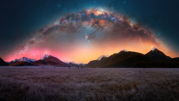 Starry Horizons Majestic Stars Blanketing The Landscape Wallpaper