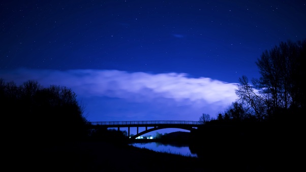Starry Sky Night Bridge Clouds Wallpaper