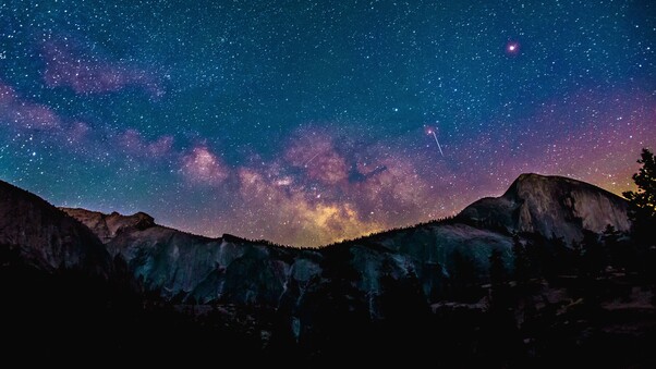 Stars Space Landscape Mountains Wallpaper