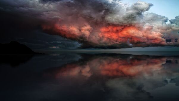 Storm Red Clouds Touching Ocean Wallpaper