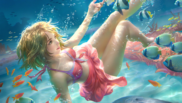 Summer Swimming With Fishs Wallpaper