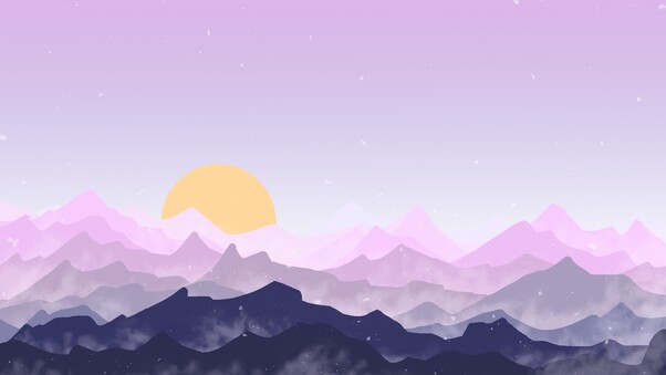 Sun Mountains Pink Digital Art Wallpaper