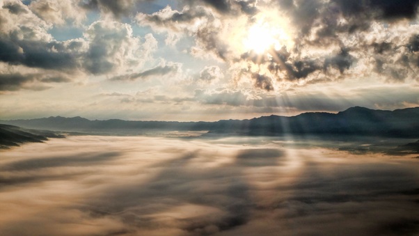 Sun Rays Through Clouds Mountains Wallpaper