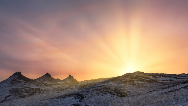 Sunrise In The Mountains Covered In Snow 4k Wallpaper