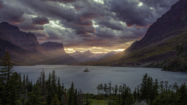Sunset At St Mary Lake Glacier National Park 5k Wallpaper