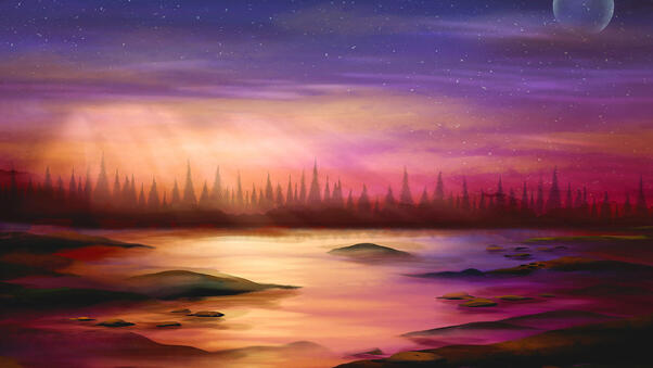 Sunset Drawing Painting Wallpaper