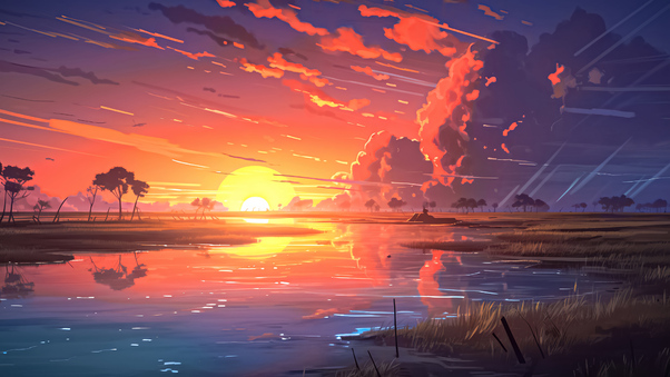 Sunset Lake 5k Wallpaper