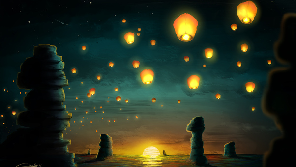 Sunset Lanterns Wallpaper
