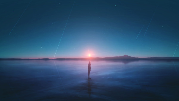 Sunset Meteors Stars Reflection Wallpaper