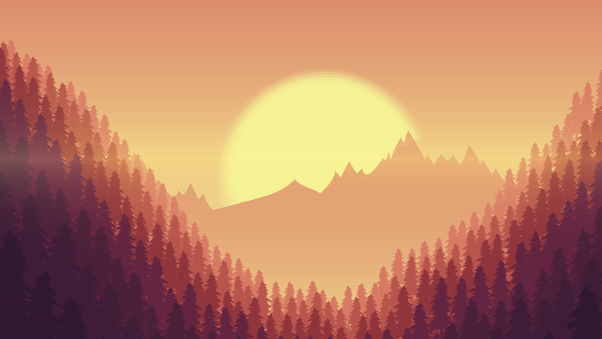 Sunset Minimal Mountains Trees 8k Wallpaper