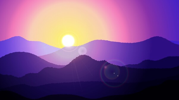 Sunset Mountain Minimal Art 4k Wallpaper