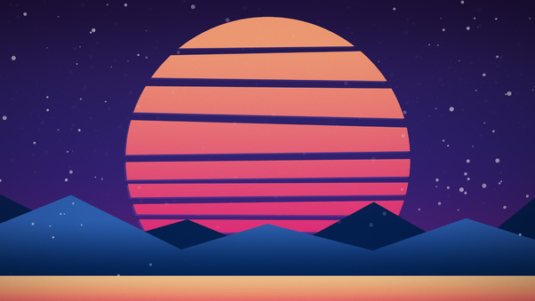 Sunset Mountains Minimalism Retrowave 5k Wallpaper
