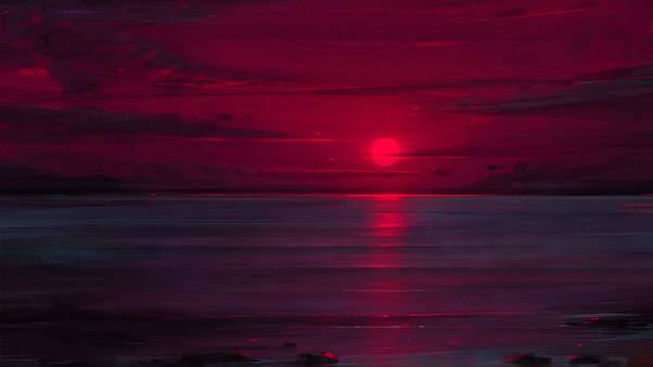 Sunset Neon Ocean Wallpaper