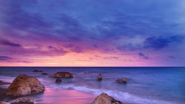 Sunset Ocean Water Rock Beach 5k Wallpaper