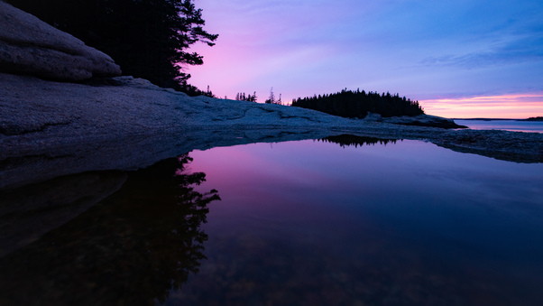 Sunset On The Rocks Of Maine Wallpaper
