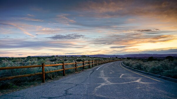 Sunset Open Road Colorful Sky Wallpaper