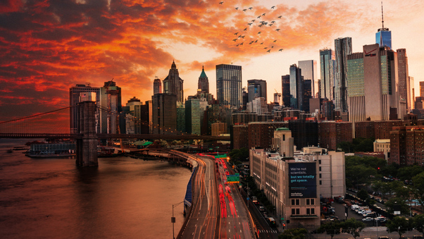 Sunset Over Manhattan Bridge Wallpaper