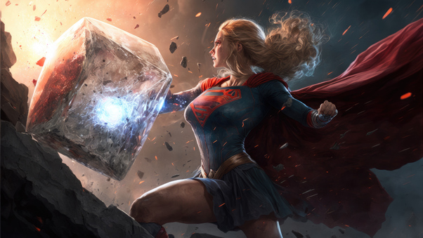 Supergirl Smashing Meteor 4k Wallpaper