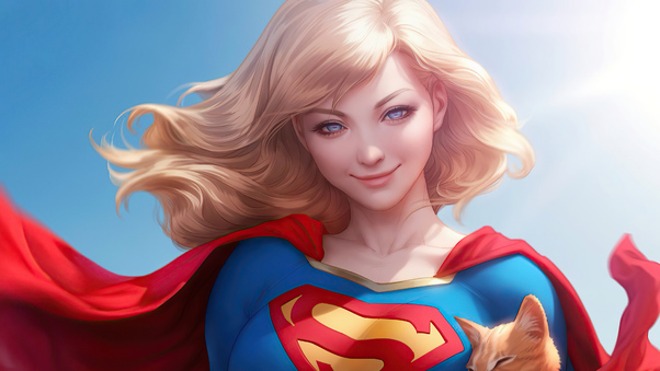 Supergirl With Cat Wallpaper