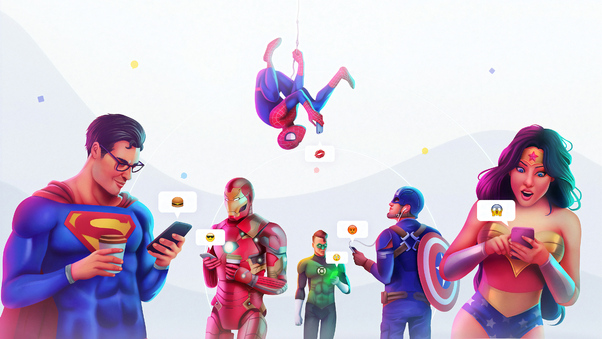 Superheroes Chatting On Phones 4k Wallpaper