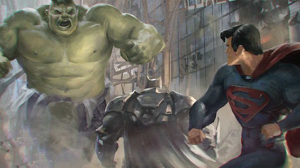 Superman And Batman Vs Hulk Artwork Wallpaper