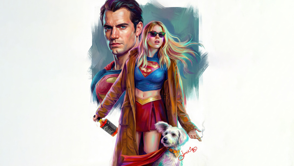 Superman And Supergirl Drunk Together (1360x768) Resolution Wallpaper